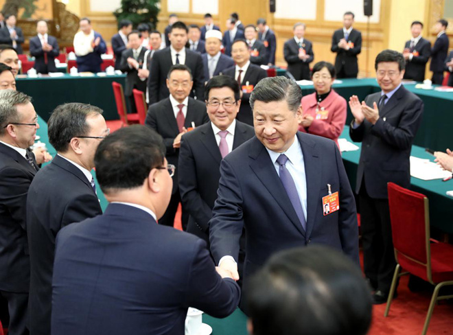 2019年3月7日，習(xí)近平參加十三屆全國(guó)人大二次會(huì)議甘肅代表團(tuán)的審議。